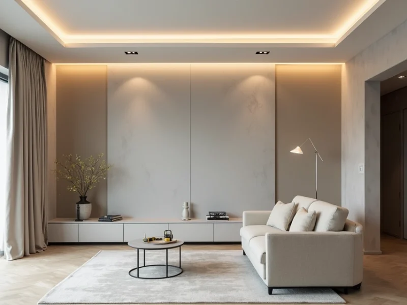 Sala moderna em remodelação com parede de drywall semiacabada