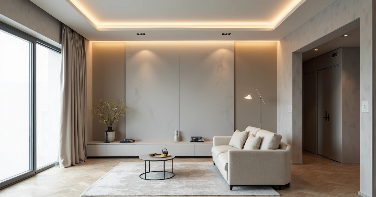 Sala moderna em remodelação com parede de drywall semiacabada